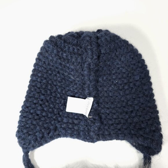 INVERNI Blue Beanie Hat Baby Alpaca Wool Knit Made in Italy Real Fur Pompoms - Picture 4 of 7